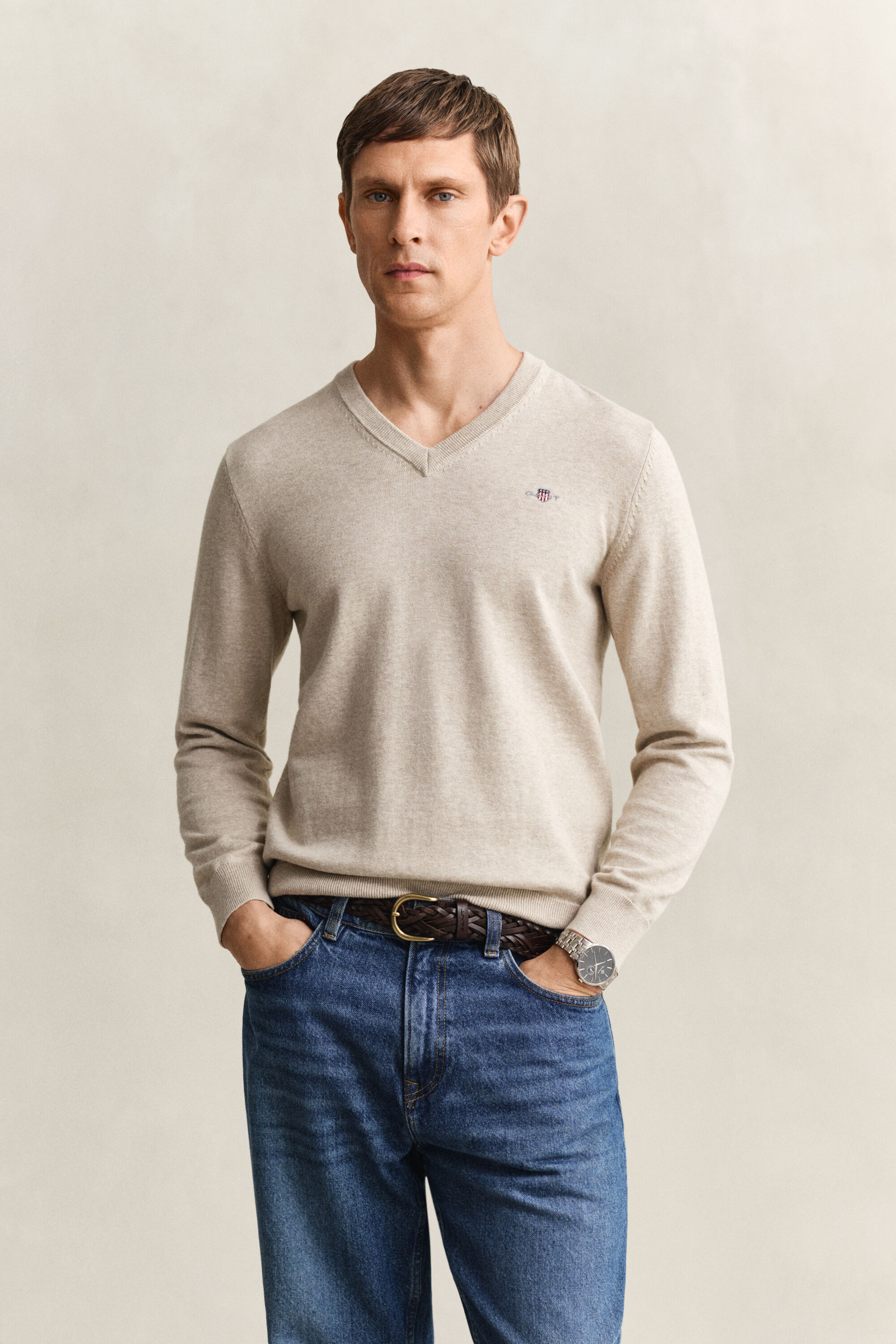 Klassischer V-Neck Pullover aus Baumwolle
