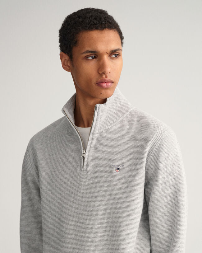 Sweatshirt mit Waffelstruktur und Rei&szlig;verschlusskragen