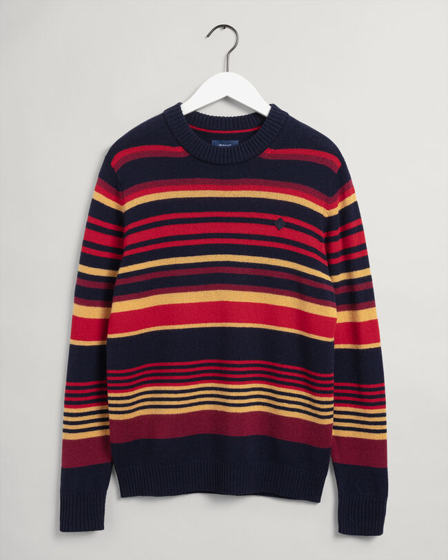 Geelong Woll Rundhalspullover mit Streifen