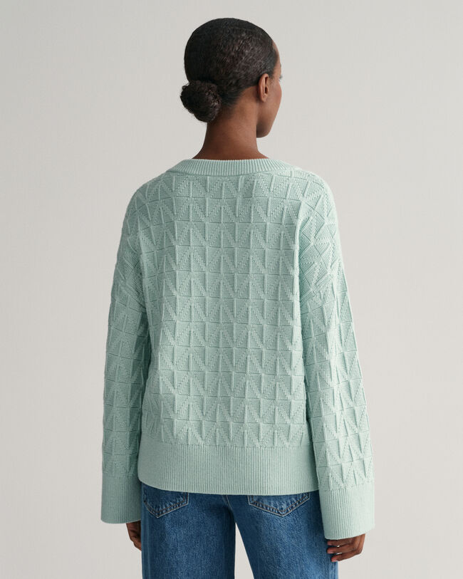 V-Neck Pullover mit Fischgr&auml;tmuster