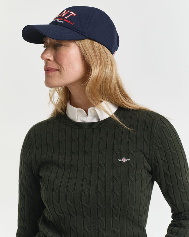 Zopfstrick Rundhalspullover aus Stretch-Baumwolle