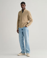 Gestreifte Strickjacke aus strukturierter Baumwolle mit Rei&szlig;verschluss