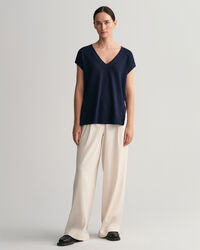 V-Neck Top aus Leinenmischgewebe