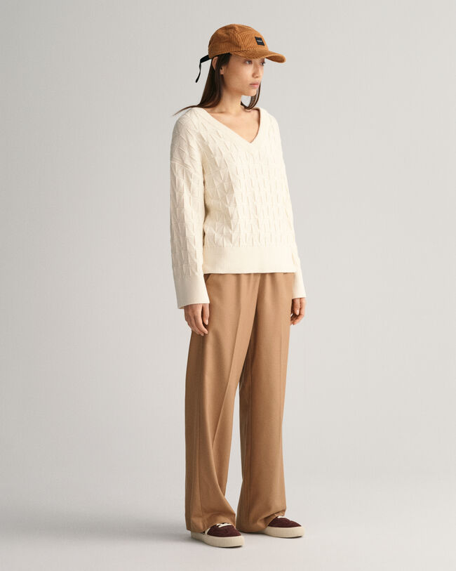 V-Neck Pullover mit Fischgr&auml;tmuster