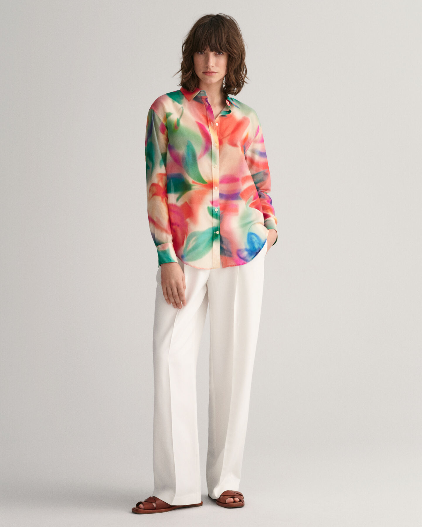 Relaxed Fit Baumwoll Seiden Bluse mit Blumen-Print