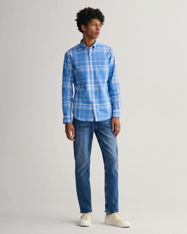 Regular Fit Baumwoll Leinen Hemd mit Karomuster