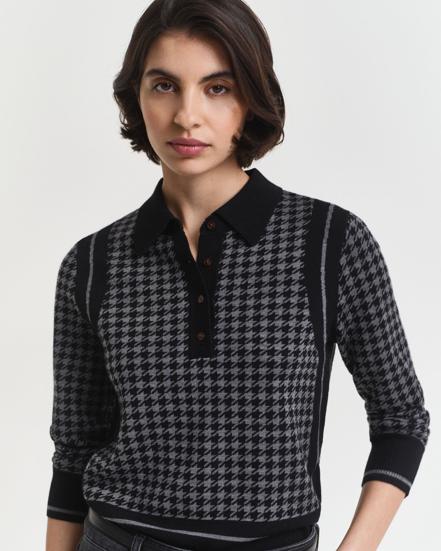 Houndstooth Jacquard Polopullover