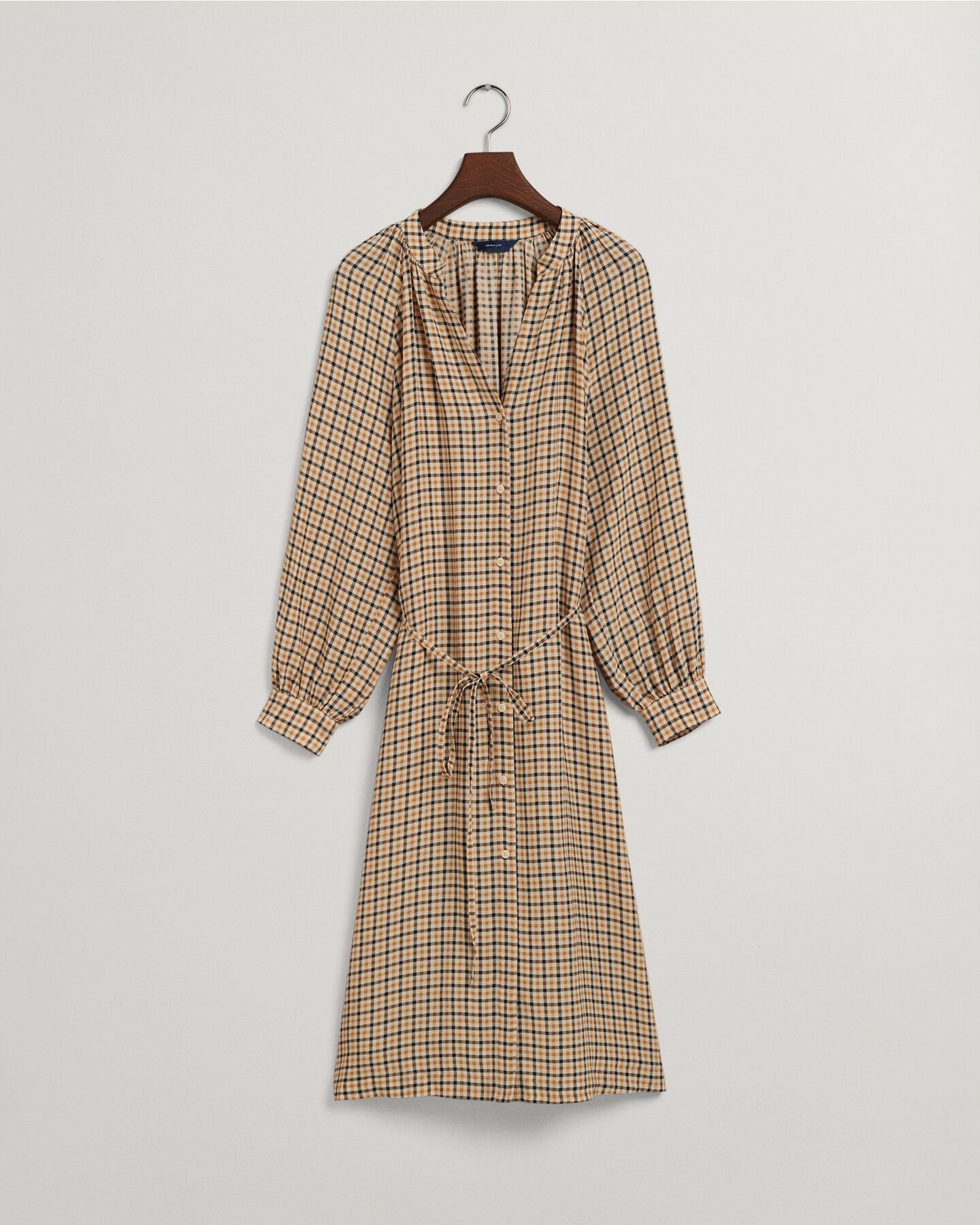 Kariertes Hemdblusenkleid mit Stehkragen