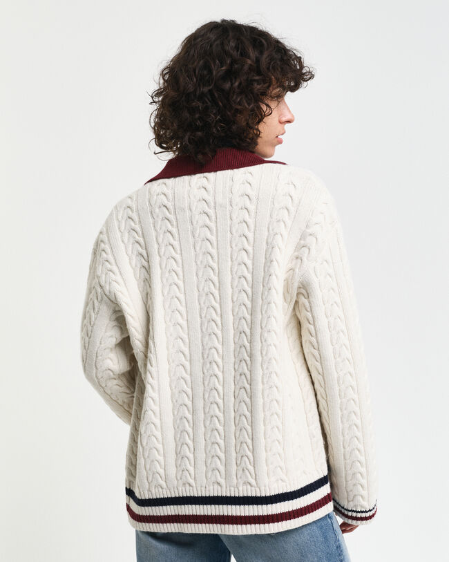 Kontrast Strickjacke mit Zopfmuster