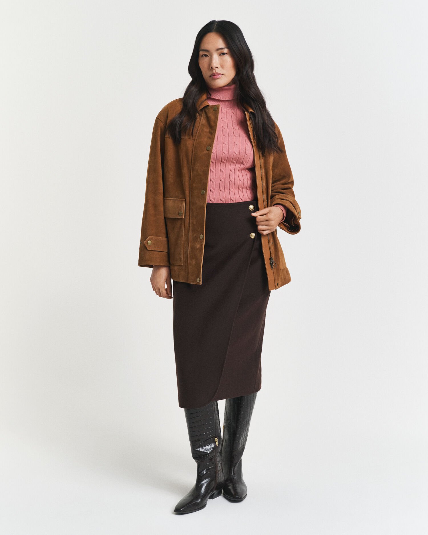 Zopfstrick Rollkragenpullover aus Stretch-Baumwolle