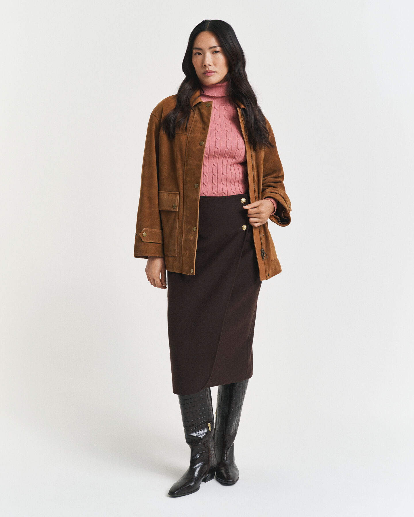 Zopfstrick Rollkragenpullover aus Stretch-Baumwolle