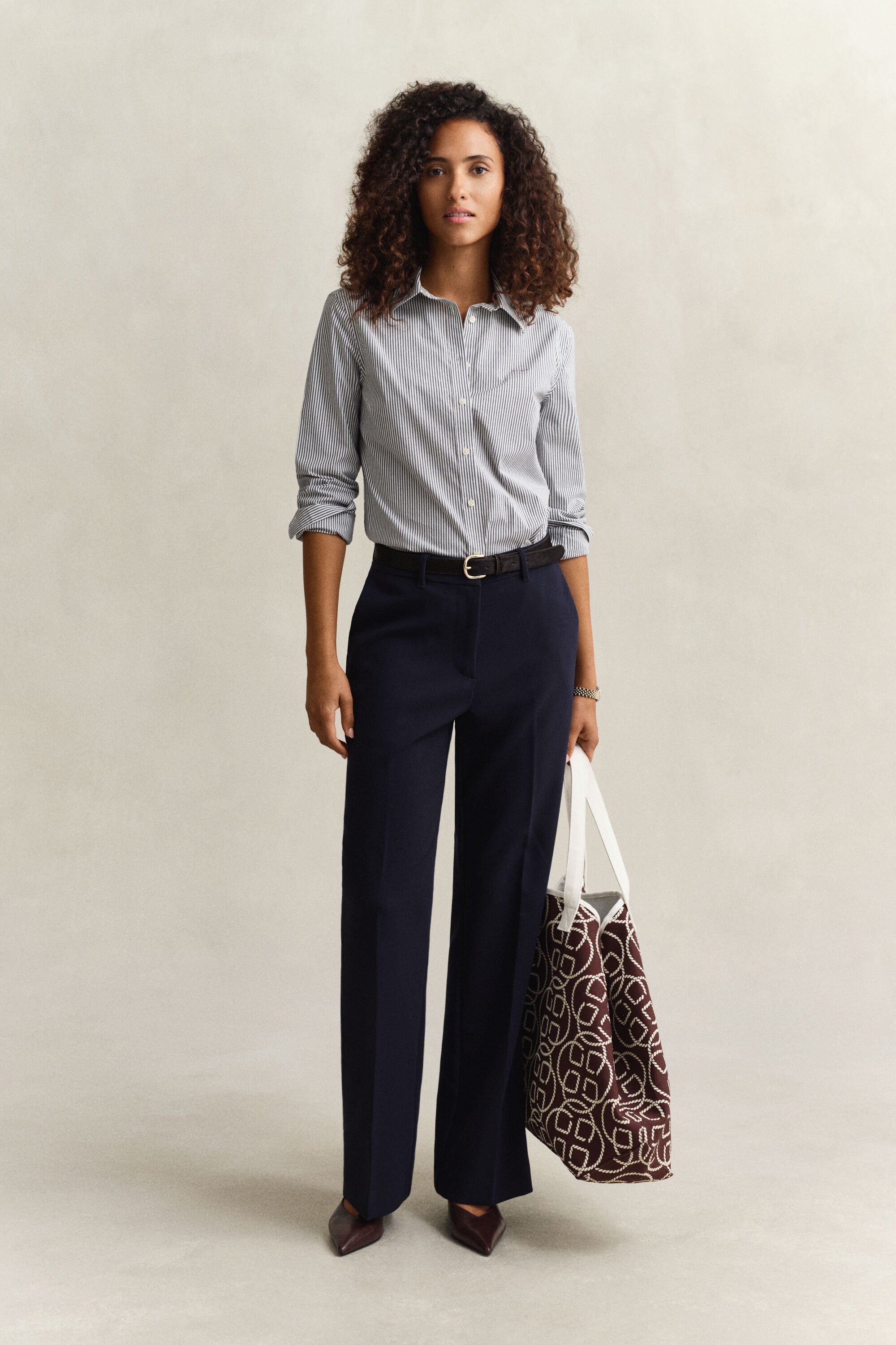 Slim Fit Popeline Bluse mit Streifen