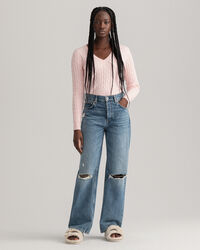 V-Neck Pullover aus Stretch-Baumwolle mit Zopfmuster