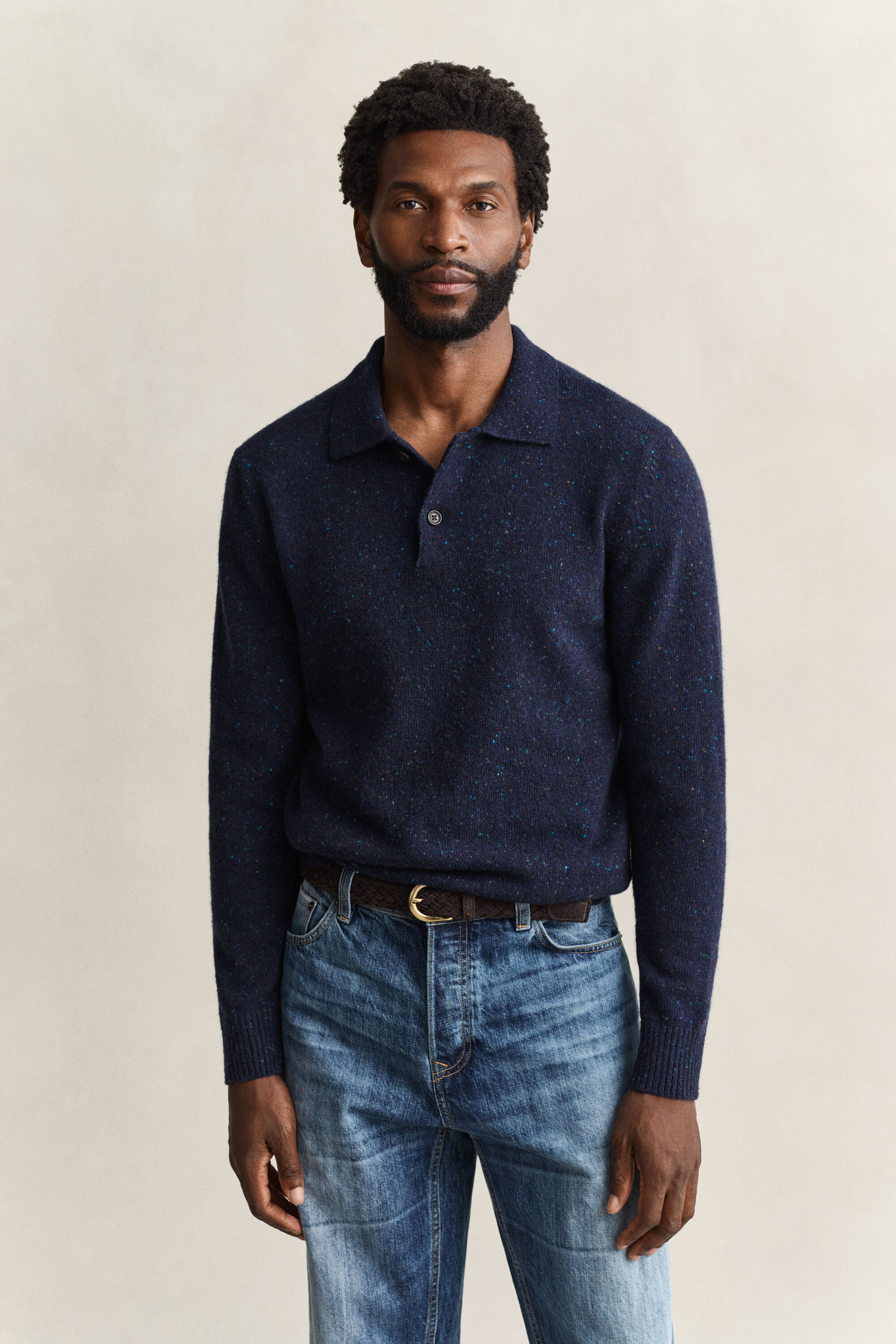 Polopullover aus Wollmix mit Noppenstruktur