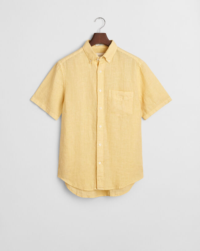 St&uuml;ckgef&auml;rbtes Regular Fit Leinen Kurzarmhemd