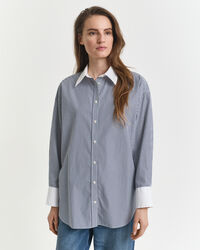 Oversized Bluse mit Kontrastkragen und Streifen
