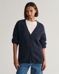 V-Neck Strickjacke mit haariger Struktur