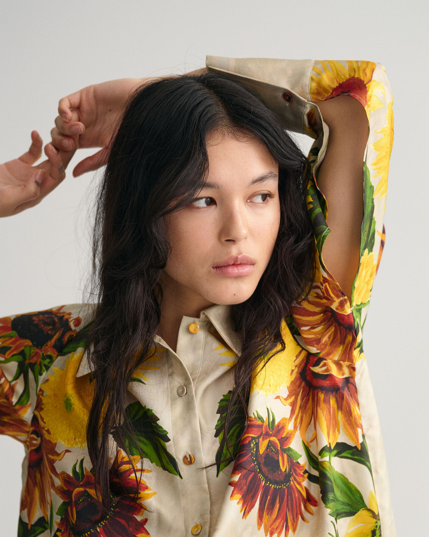 Popover Seidenbluse mit Sonnenblumen-Print