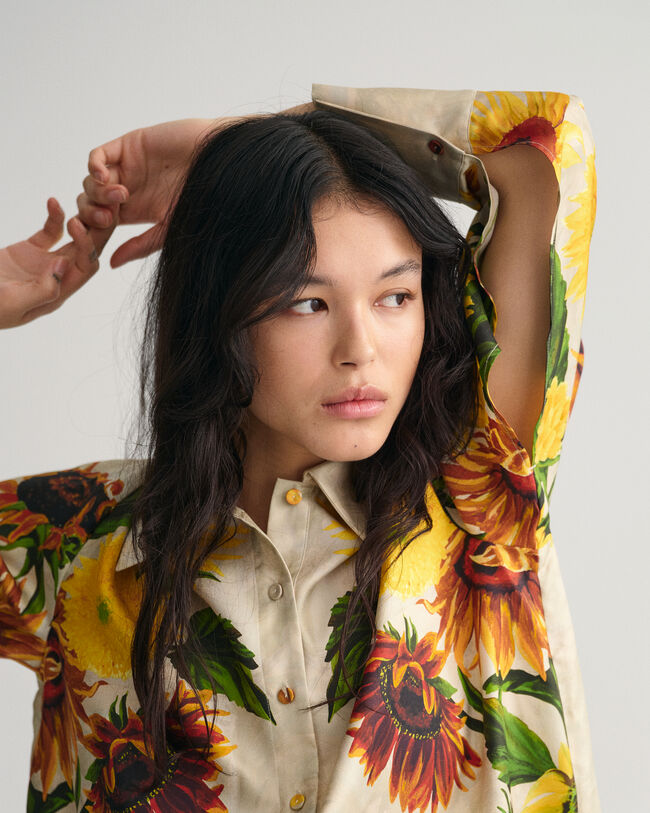 Popover Seidenbluse mit Sonnenblumen-Print