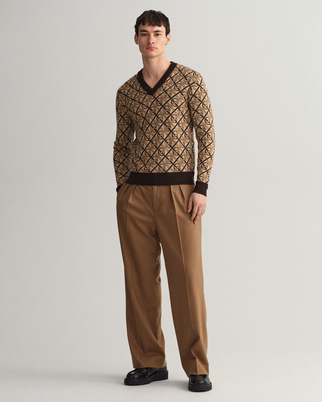 Monogram V-Neck Pullover aus Merinowolle