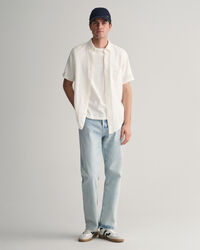 Regular Fit Baumwoll Leinen Kurzarmhemd mit Struktur