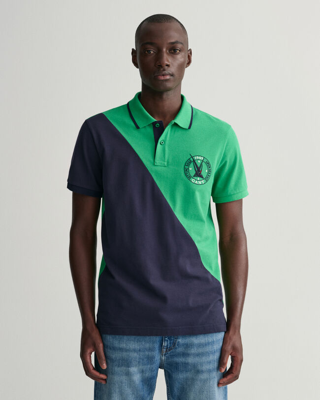 Sail Graphic Piqu&eacute; Poloshirt mit diagonalen Blockstreifen