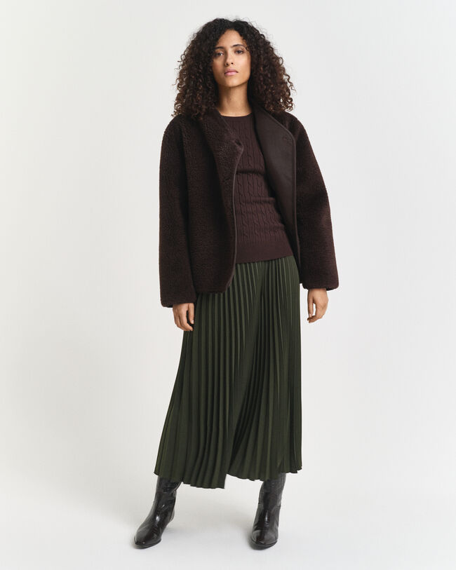 Zopfstrick Rundhalspullover aus Stretch-Baumwolle