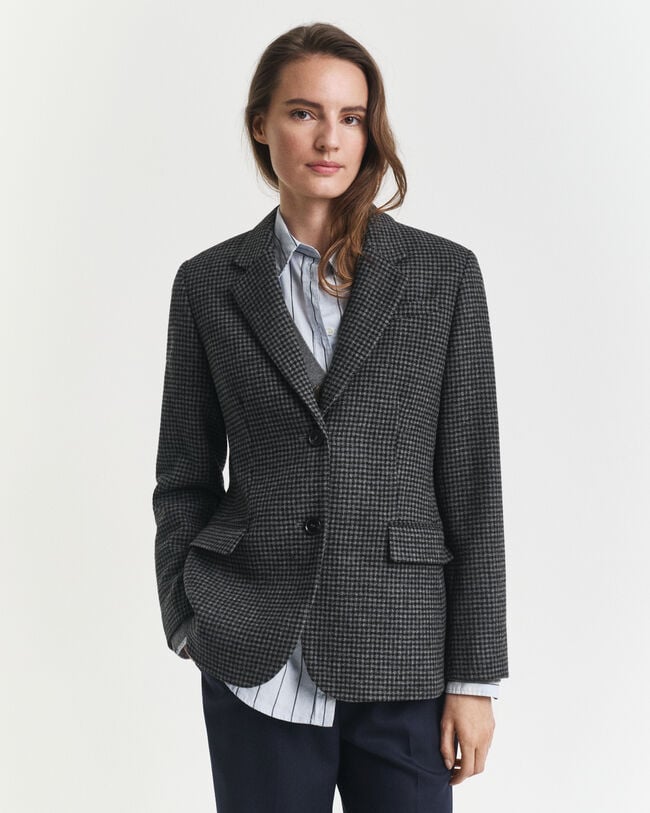 Regular Fit Houndstooth Blazer aus Wolle