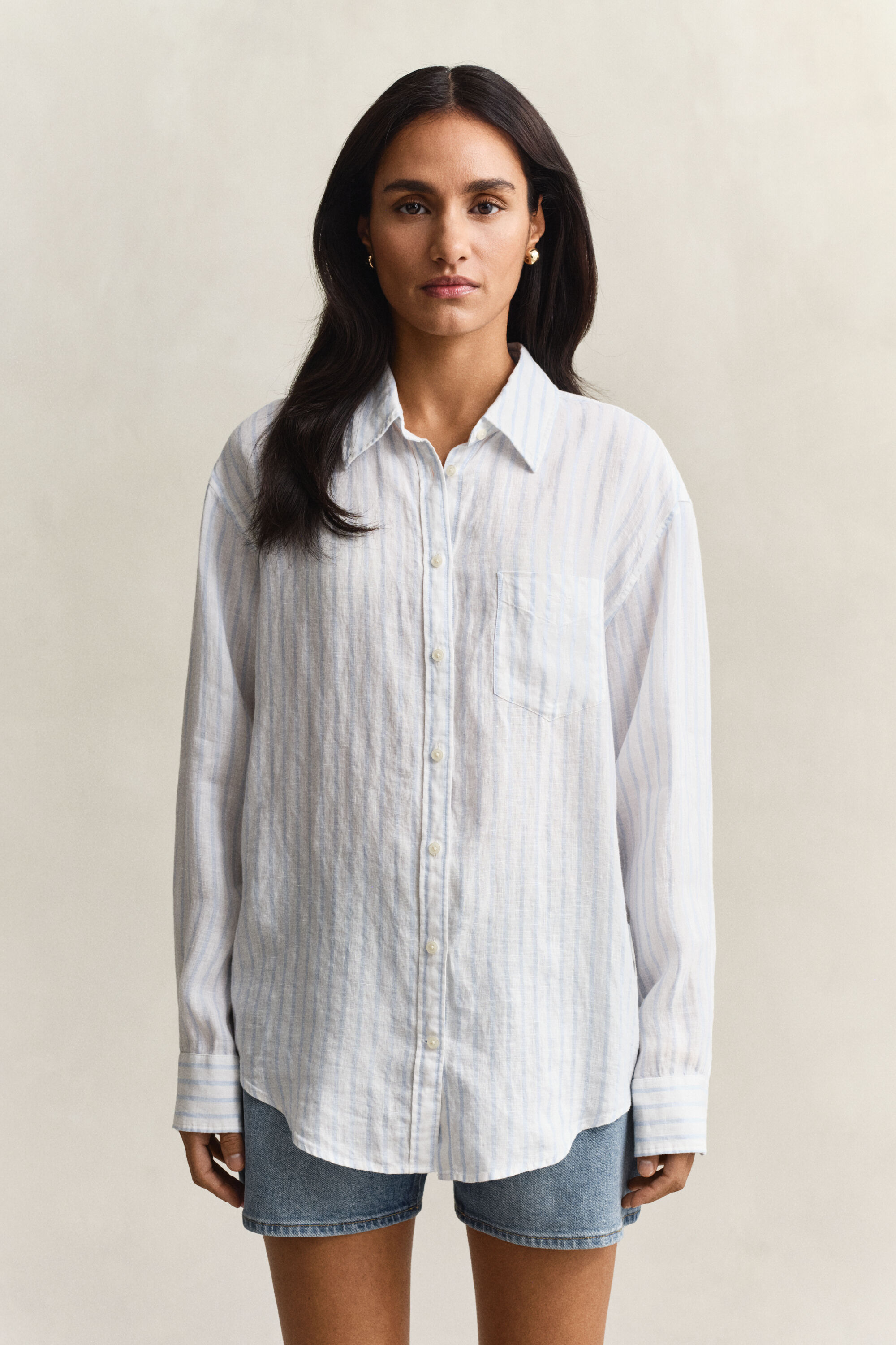 Relaxed Fit Leinen Bluse mit Streifen
