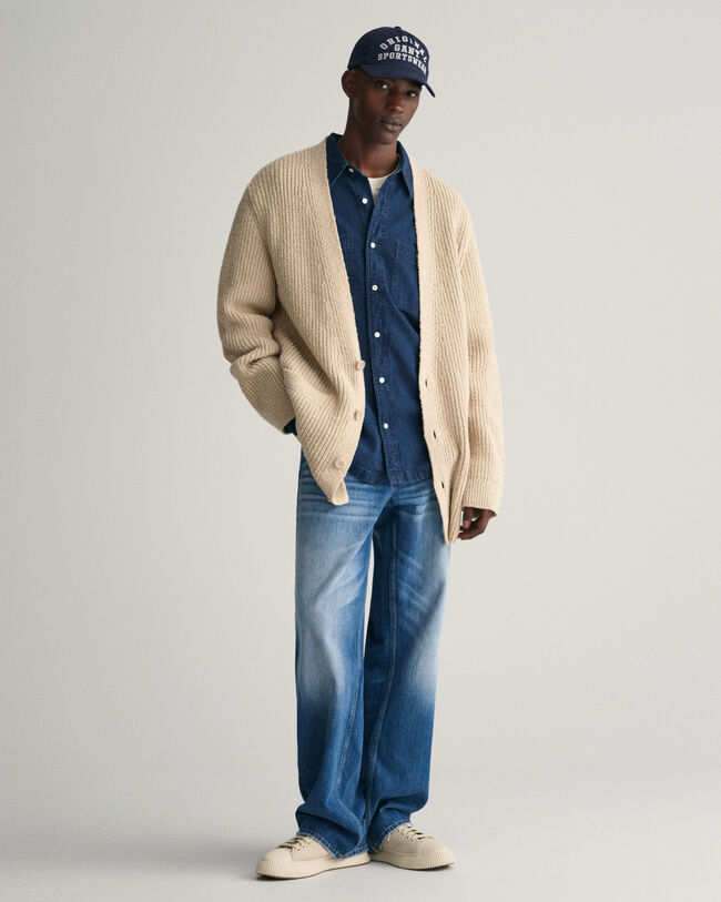 Gerippte Bouclé Strickjacke