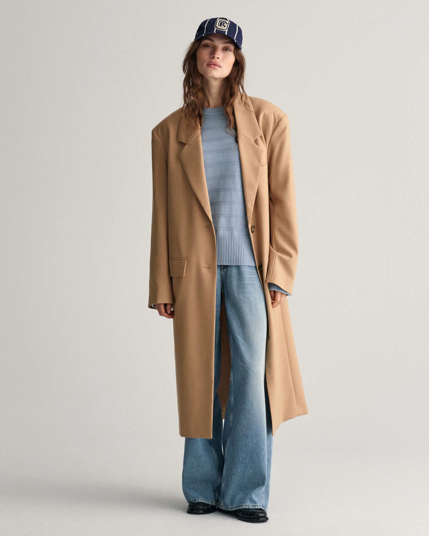 Tonal Baumwoll Rundhalspullover mit Streifen