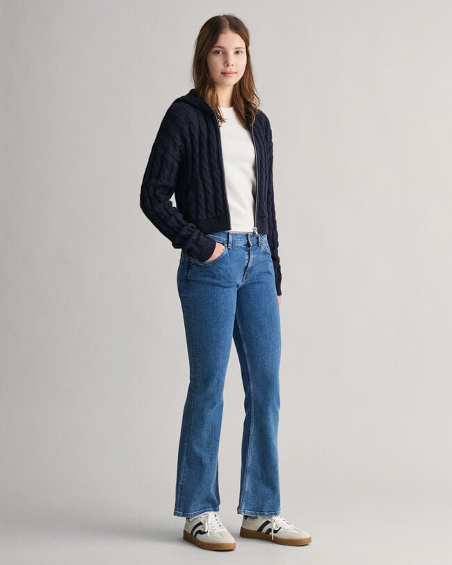 Teen Girls Verk&uuml;rzte Shield Sweatjacke mit Zopfstrickmuster