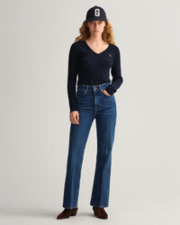 V-Neck Pullover aus Stretch-Baumwolle mit Zopfmuster