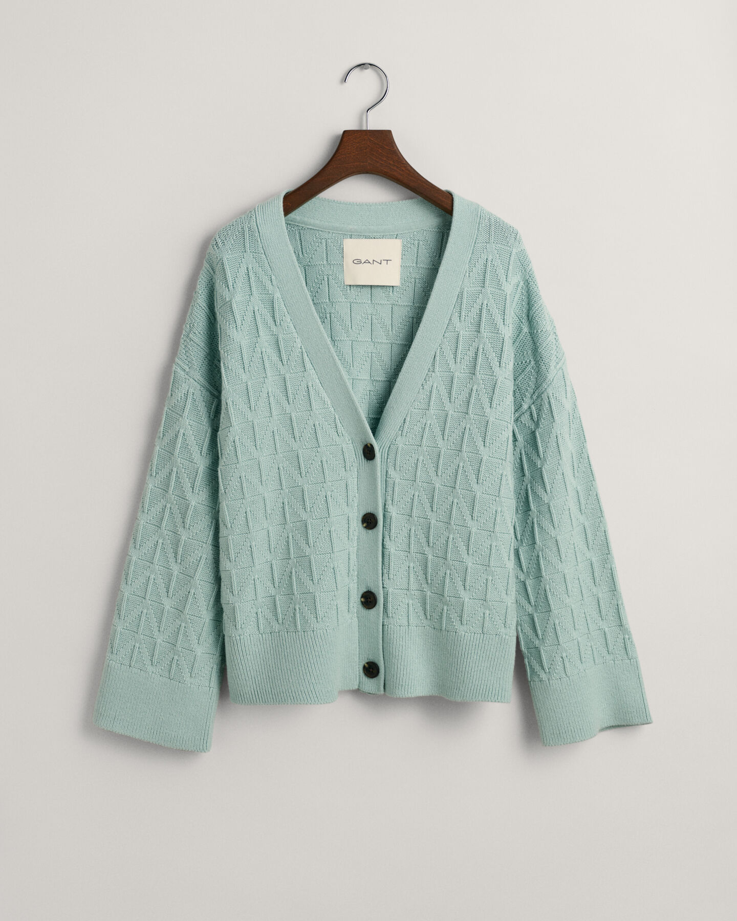 V-Neck Strickjacke mit Fischgr&auml;tmuster