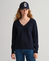 Gerippter V-Neck Pullover aus Baumwolle