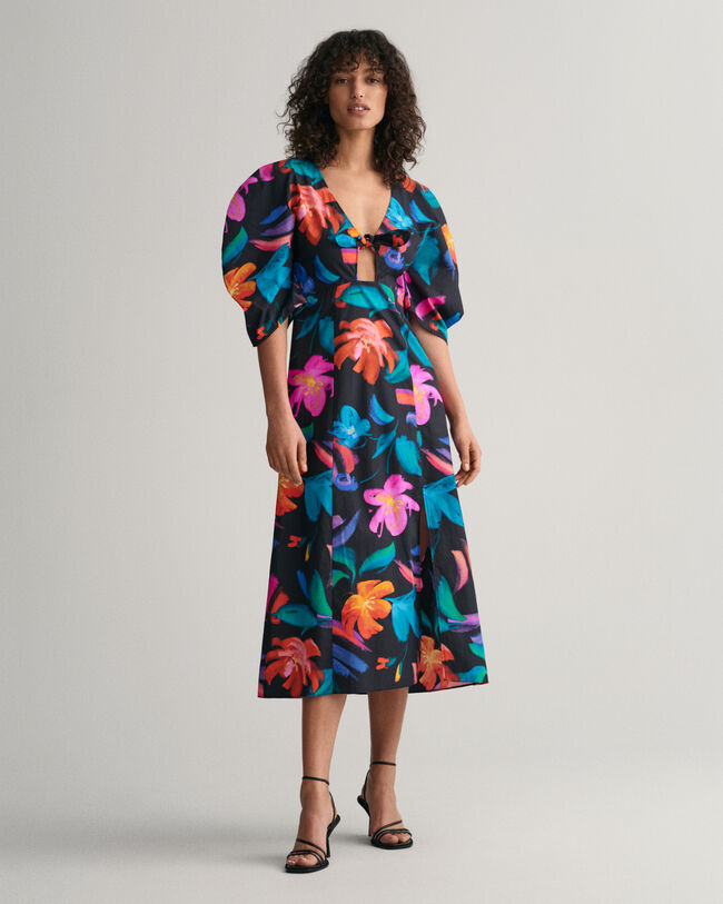Kleid mit Blumen-Print und Ballon&auml;rmeln