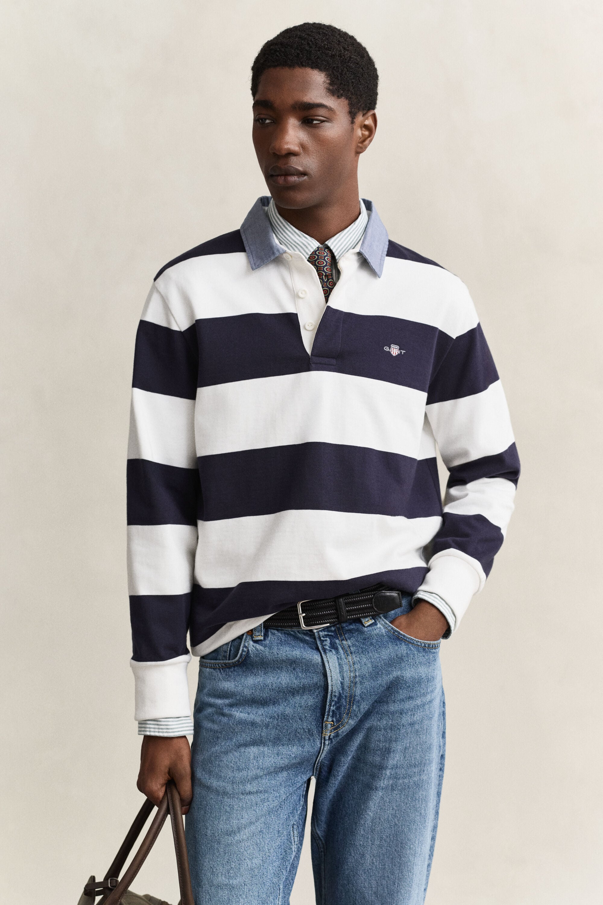 Gestreiftes Heavy Rugger mit Chambray-Kragen