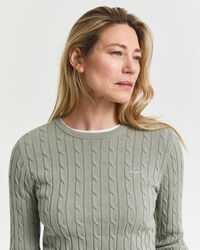 Zopfstrick Rundhalspullover aus Stretch-Baumwolle