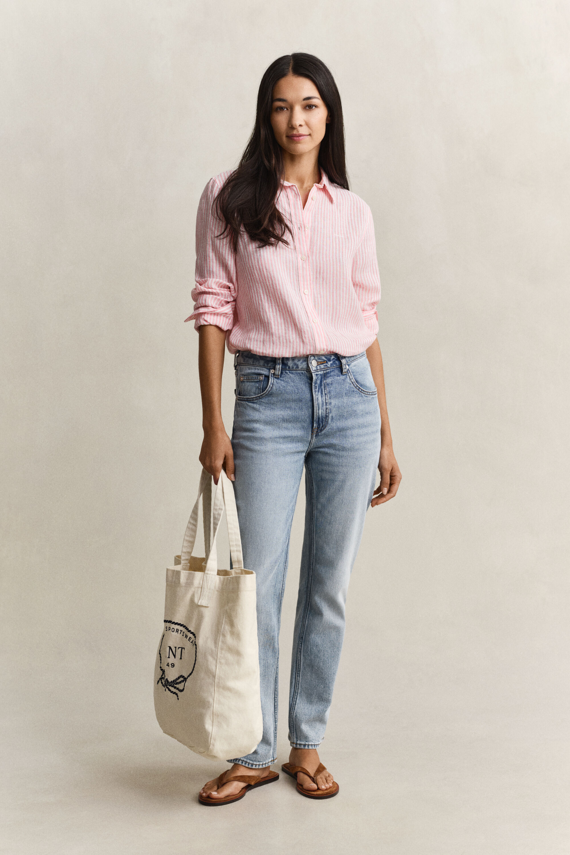 Regular Fit Leinen Bluse mit Streifen