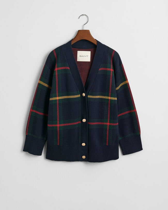 Karierte Strickjacke mit V-Ausschnitt