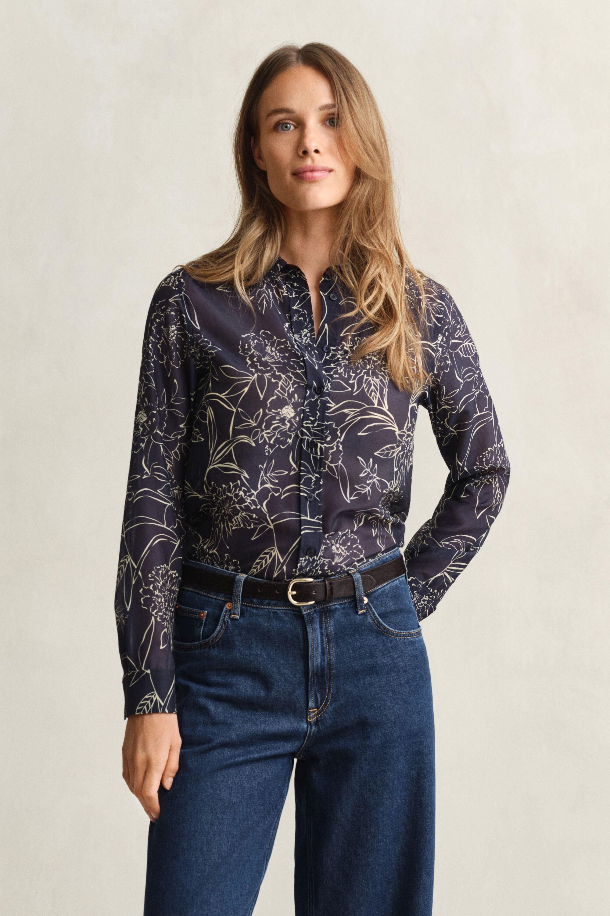 Regular Fit Bluse aus Baumwolle und Seide mit Blumen-Print