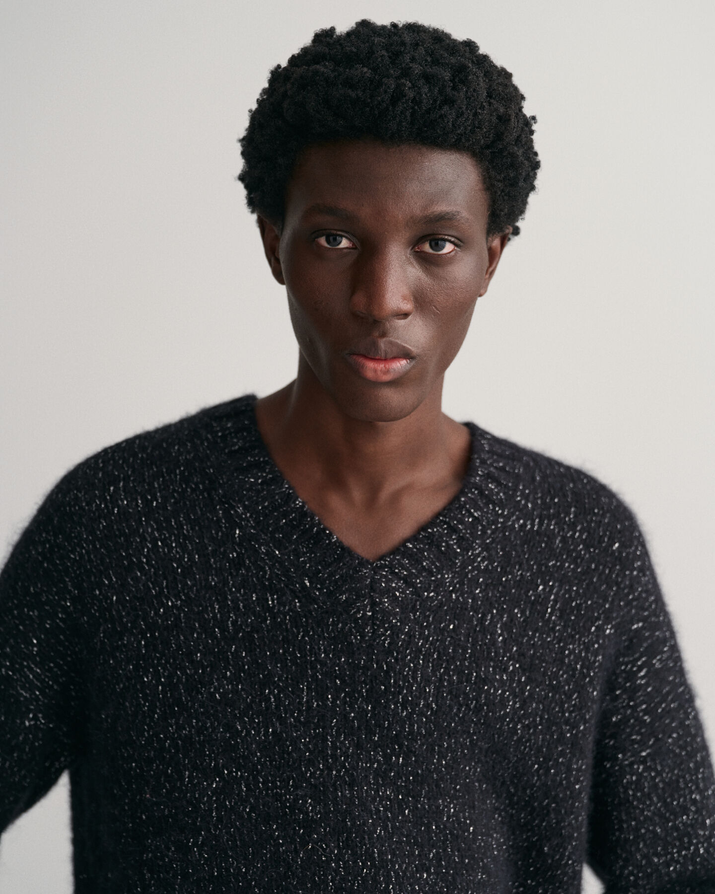 Shiny V-Neck Pullover mit Alpakawolle