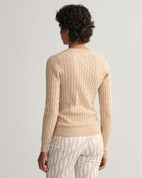 Zopfstrick V-Neck Pullover aus Stretch-Baumwolle