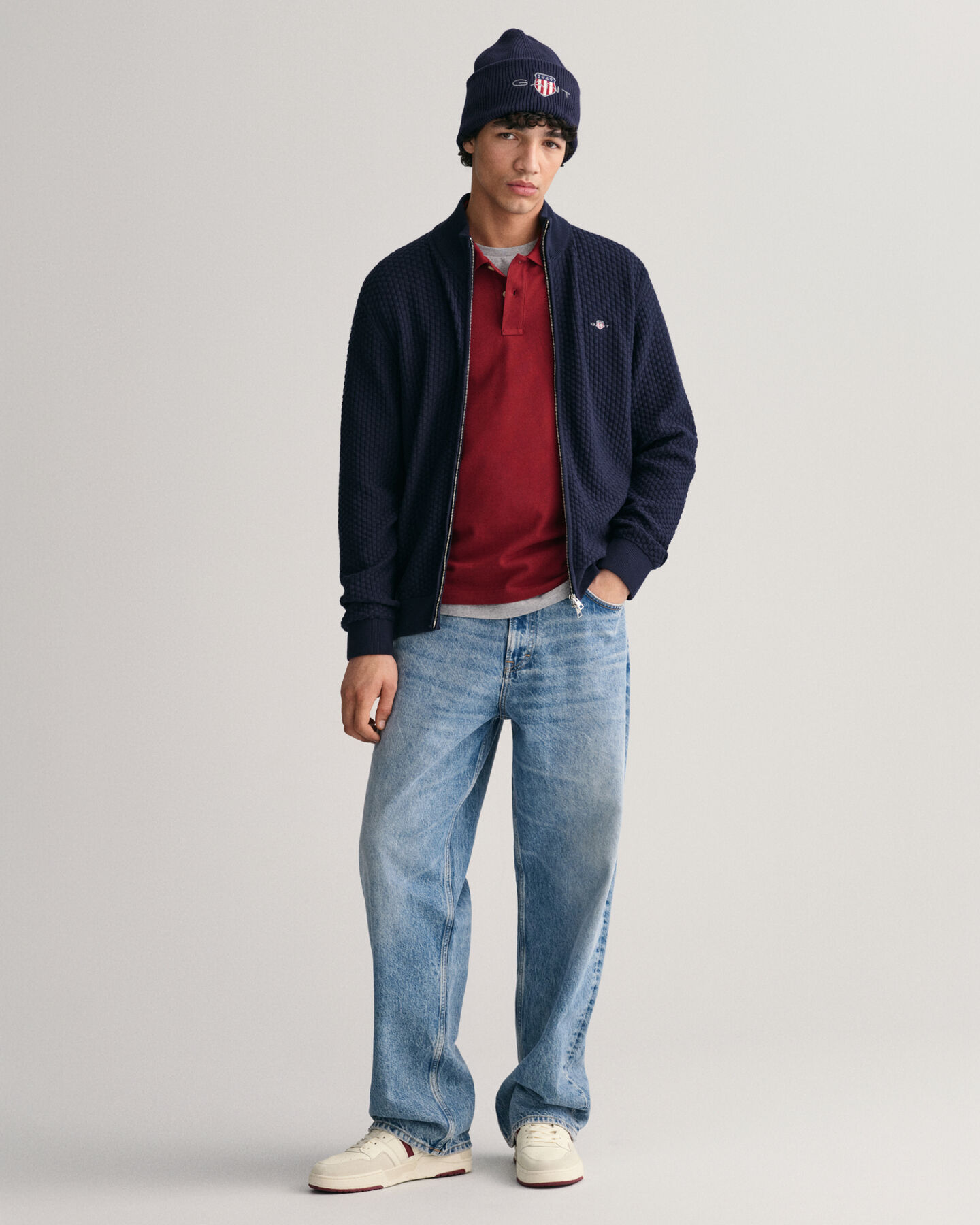 Strickjacke aus strukturierter Baumwolle mit Rei&szlig;verschluss