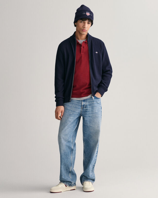 Strickjacke aus strukturierter Baumwolle mit Rei&szlig;verschluss