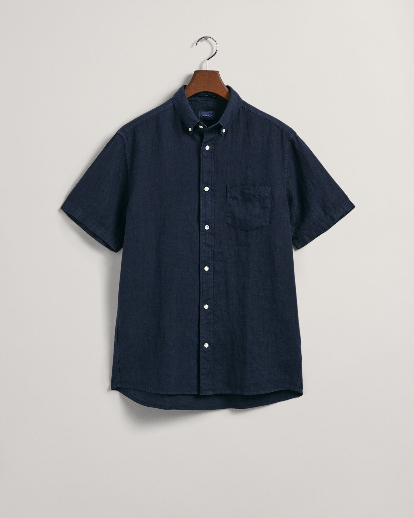 St&uuml;ckgef&auml;rbtes Regular Fit Leinen Kurzarmhemd