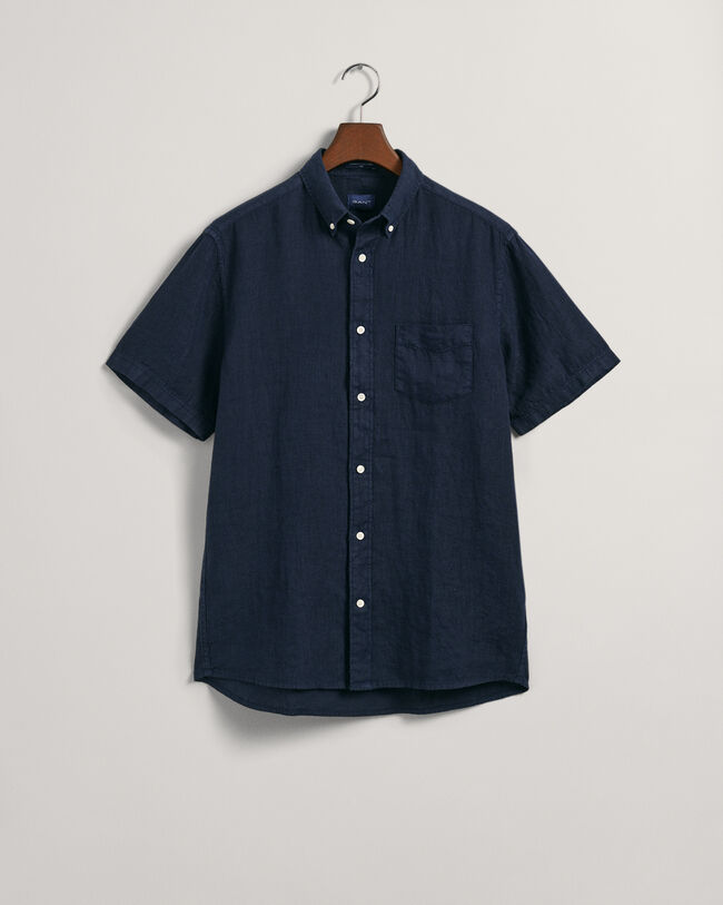 St&uuml;ckgef&auml;rbtes Regular Fit Leinen Kurzarmhemd