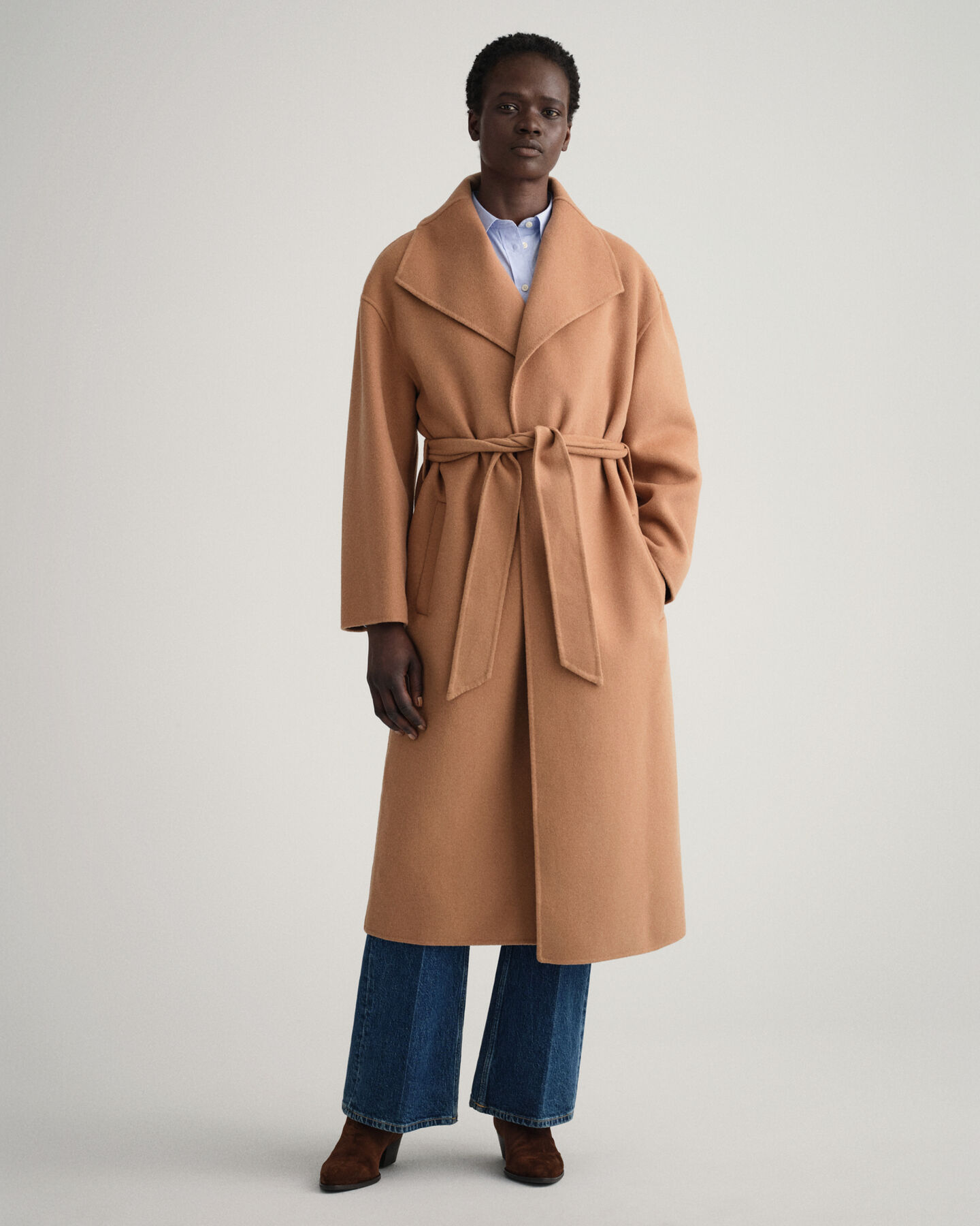 Handgen&auml;hter Mantel mit G&uuml;rtel