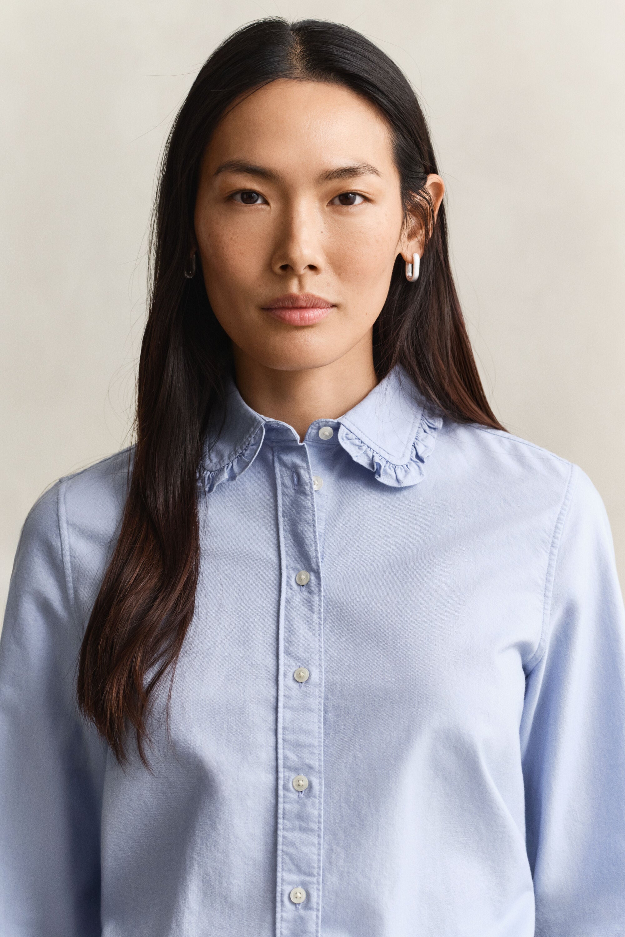 Classic Oxford-Bluse mit Rüschen