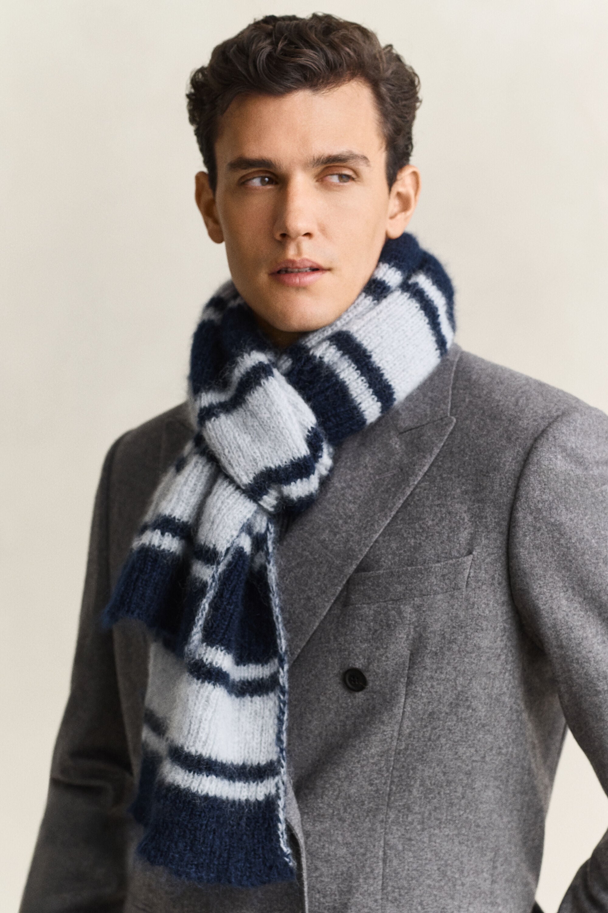 Gestreifter Mohair-Schal — EVENING BLUE